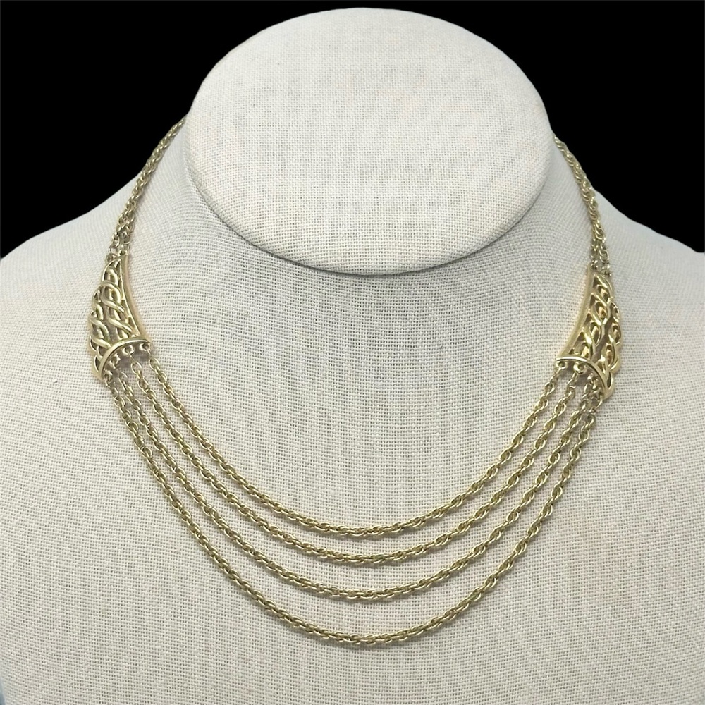 Vintage Crown Trifari Layered Chain Gold Tone Necklace